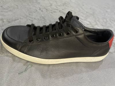 Black Leather & Red Snake Back Detail Sneaker