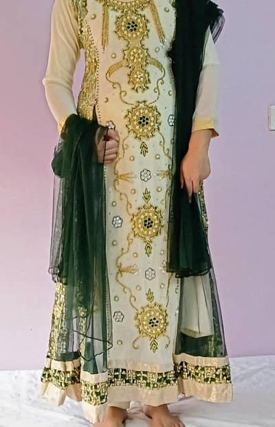 chiffon long maxi with net dupatta