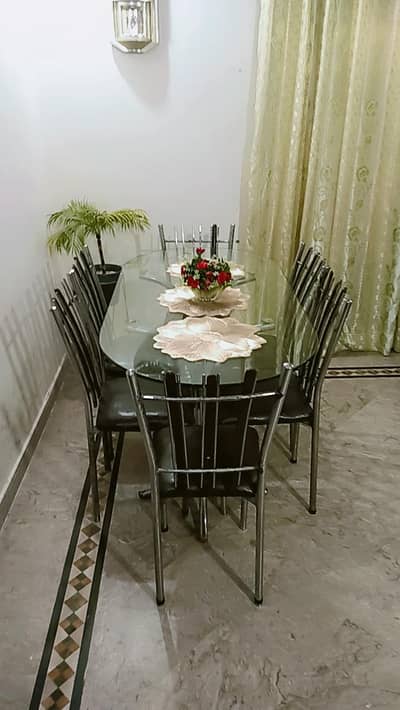 6 Seater Steel Dining Table with 12mm Glass Top – Good Condition