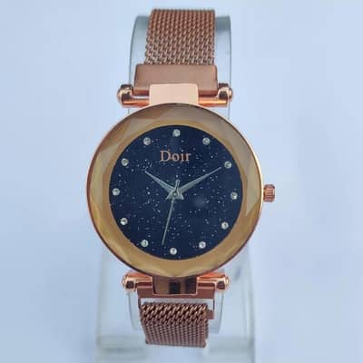 Elegant Starry Dial Watch for Women - Rose Gold Magnetic Strap - New