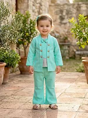 2 Pcs Girl's Fancy Shirt And Trouser Set