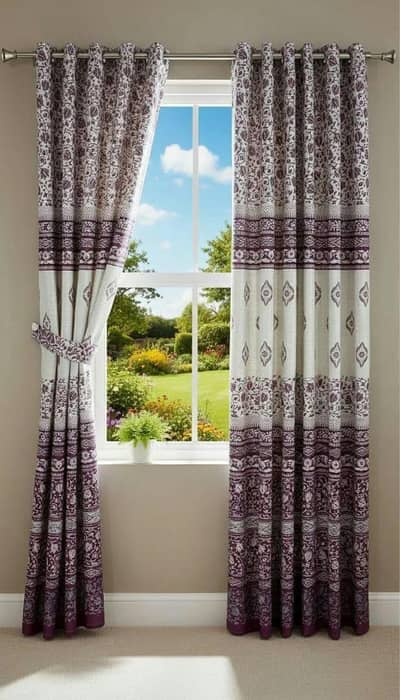 Maroon Printed Cotton Curtains 100x60 Inch Set of 2