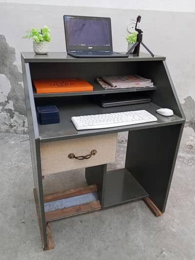 Vintage Gray Wooden Desk with Storage Perfect for Home Office or study