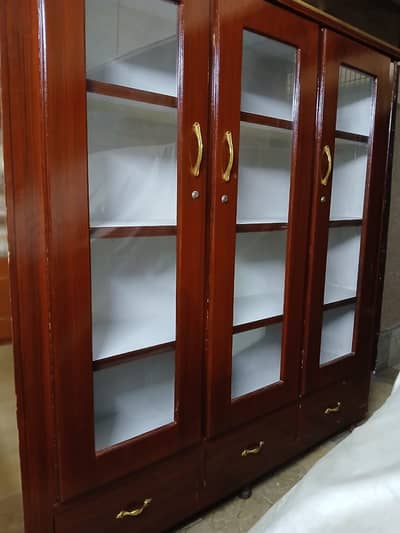 Wooden Crockery Cabinet – 3 Glass Doors with 3 Drawers