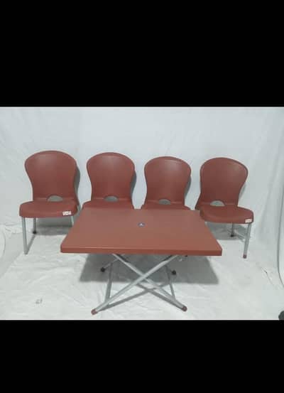 Plastic chairs and table set Brown \ chairs + 1 table \ furniture