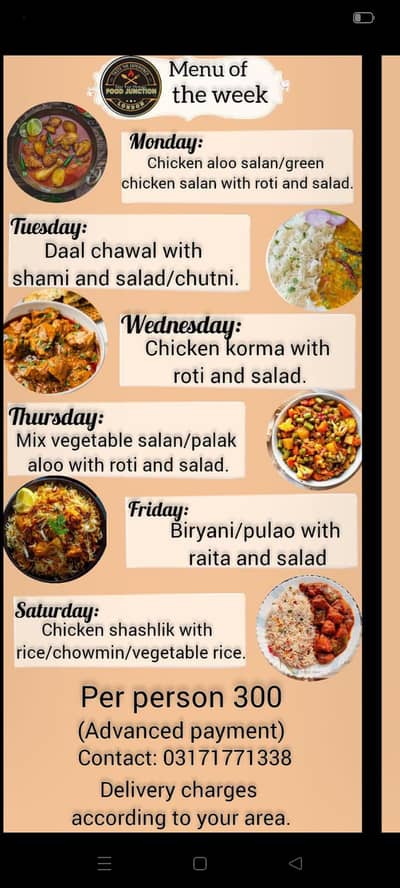 Weekly and monthly menu