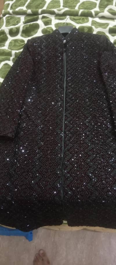 SHARWANI CUT MOTI MAHROON BLACK MOTI