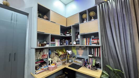 Premium Corner Study Table With Full Wall Cabinets - Good Condition!