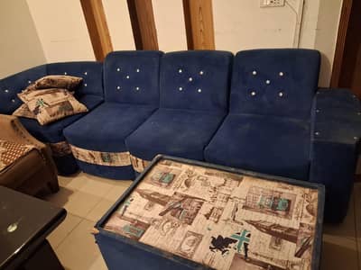 6 Seater L Shaped Blue Sofa Set