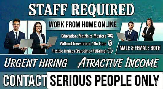 Online Staff Required for Work from Home | Male & Female