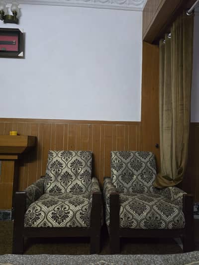 (2)Beautiful Sofa chairs with White & Golden Brown pattern