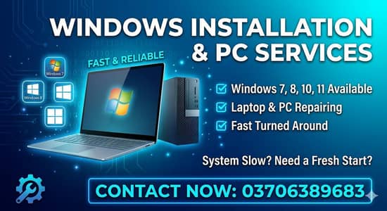 windows installation_ PC and  laptop repairing available