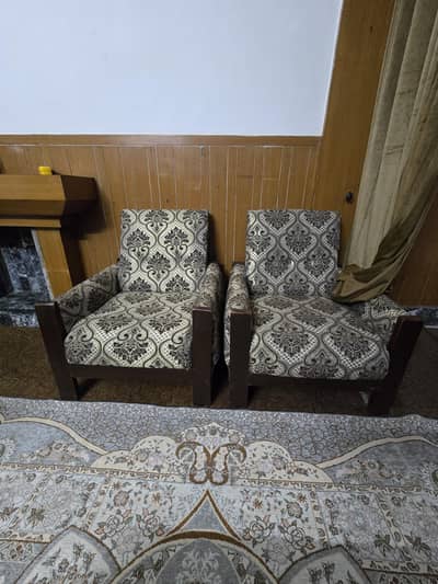 (2)Beautiful Sofa chairs with White & Golden Brown pattern