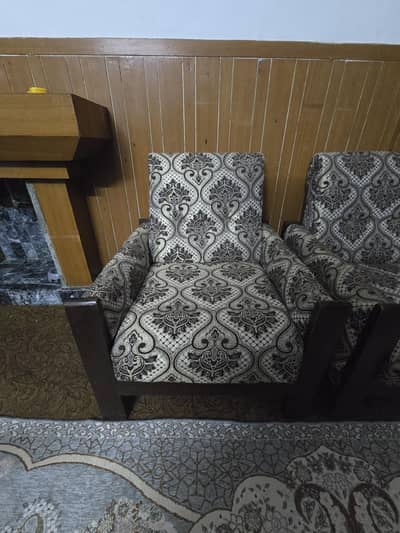 (2)Beautiful Sofa chairs with White & Golden Brown pattern