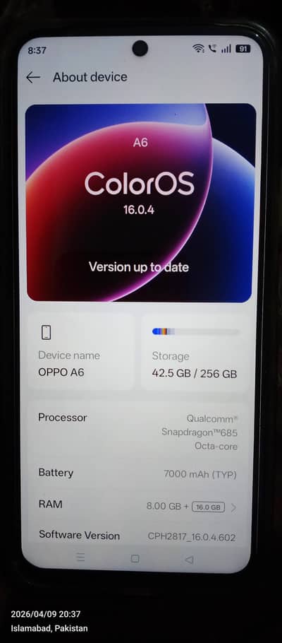 Oppo A6, 8/256, Brand New Condition