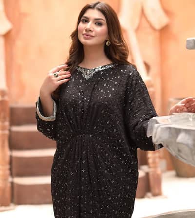 chiffon Black embroidered kaftan