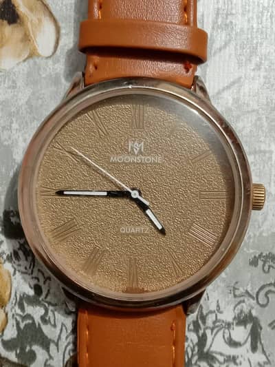 Moonstone Quartz Watch with Premium Tan Leather Strap - Like New