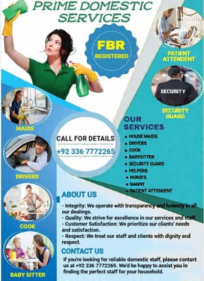 Maids/ Cook/ Babysitter/ patient attendant /Helper / Driver/ Nurse etc