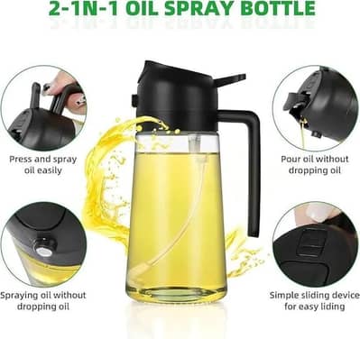 2-in-1 Stylish Glass Oil Sprayer & Pourer Bottle