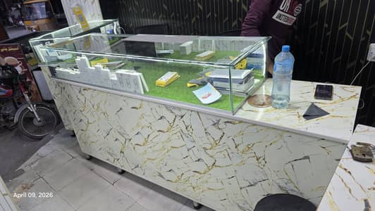 wooden glass counter