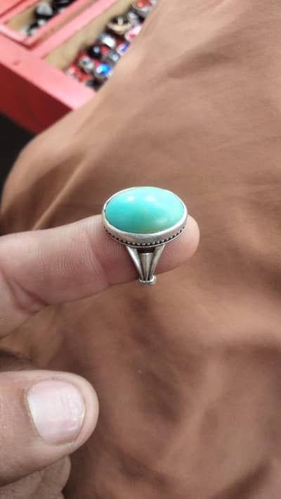 husseine feroza stone  silver ring 