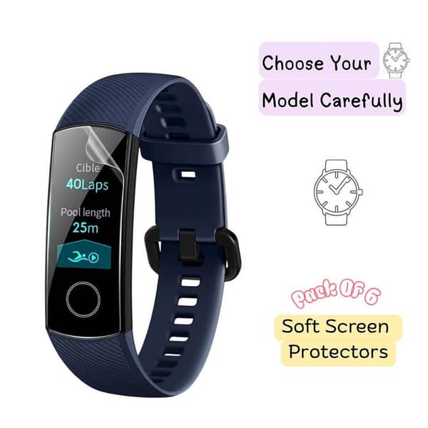 Pack of 6 – Honor Band Choice Band 4 4 Running 5 5i 6 7 Hydrogel Screen Protectors – Soft Screen Protector | HD Clear | Self-Healing | Full Coverage Protection | Honor Band Screen Protector