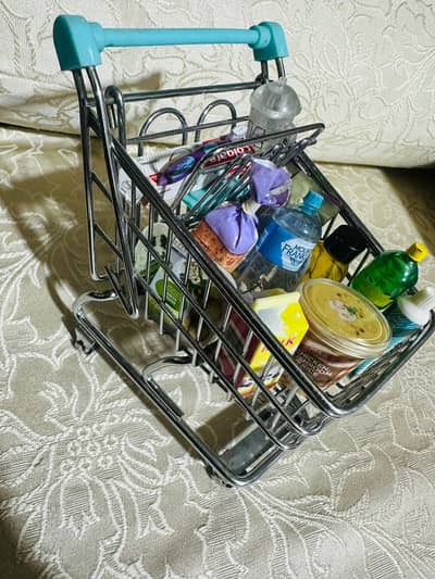 Barbie doll miniature trolley and grocery items