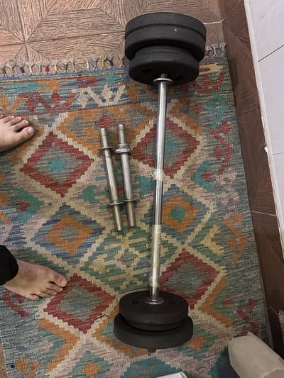 3 ft Bicep curl bar with 2 dumbbell bars and weights