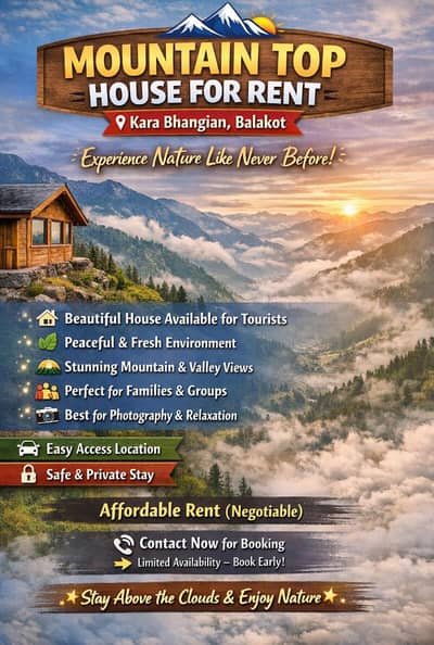  Mountain Top House for Rent – Kara Bhangian, Balakot 