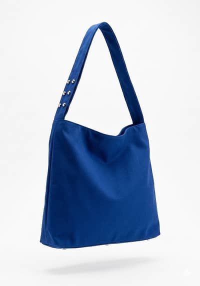 Artisan Cobalt Blue Canvas Hobo Shoulder Bag with Signature Stud Detai