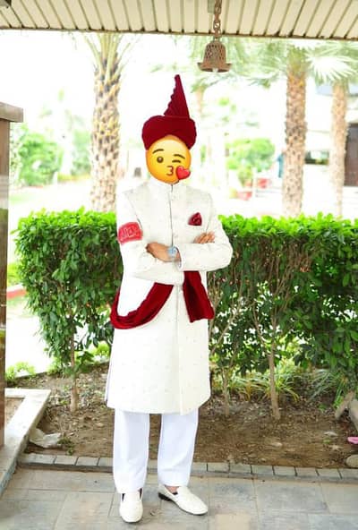 Branded off-white color sherwani for sale with kullah and shoe's