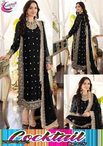 3Pc Women's Stitched Crinkle Chiffon Embroidered Suit
