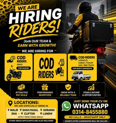 Riders needed for Reputable company