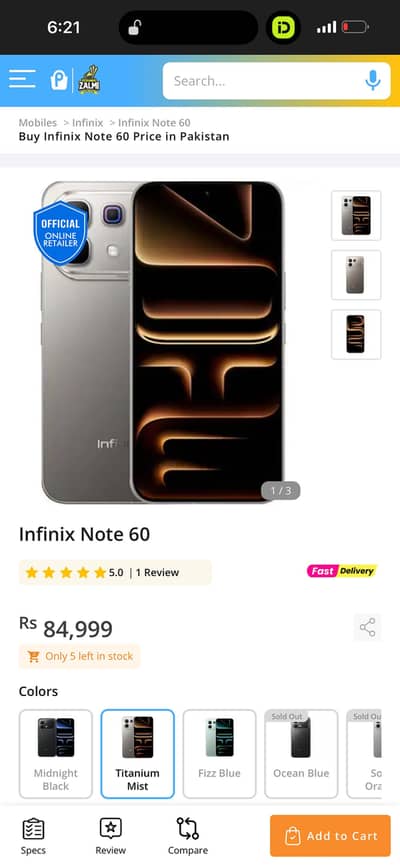 Infinix note 60 non active box packed with power bank