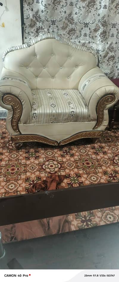 5-Seater Sofa Set (Leather + Fabric) – Excellent Condition
