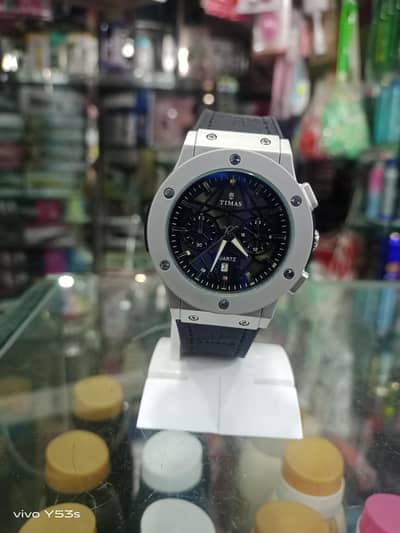 TIMAS Luxury Silver Bezel Watch – Black Silicone Sporty Strap