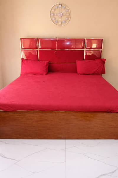 Bed with pair of side table (side table is attached with mirror)