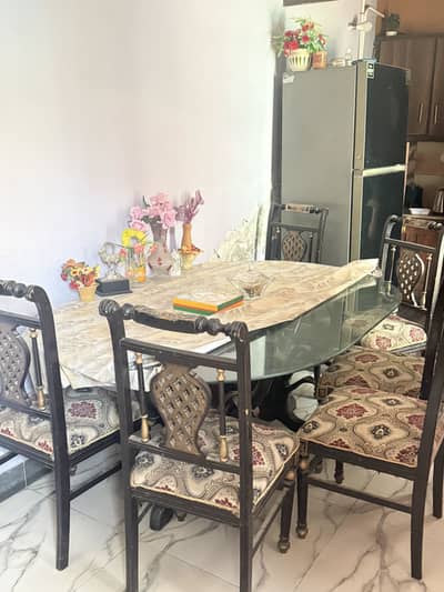 Pure Wooden and thick  glass dining table