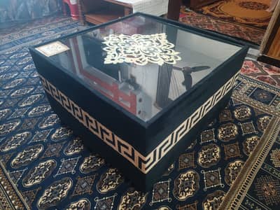 Central Sofa Table - custom made - wood+glass