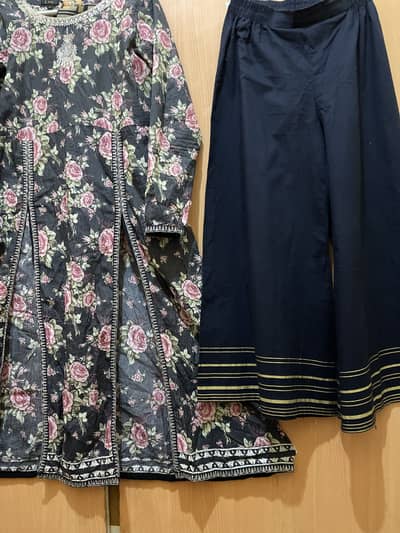 Black Floral Front-Open Lawn 2-Piece