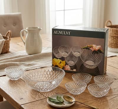 Crystal-Cut Glass Serving Bowl Set