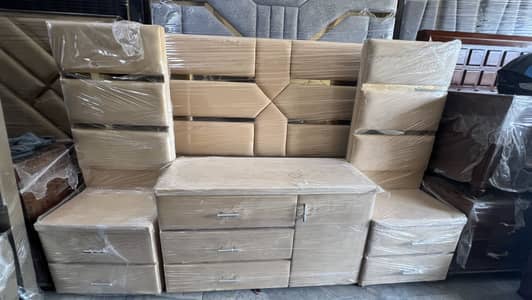 Bed set brass design with high back side tables and dressing