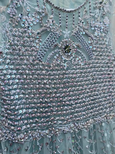 “Luxury Hand-Embellished Aqua Formal Dress with Dupatta – Medium”
