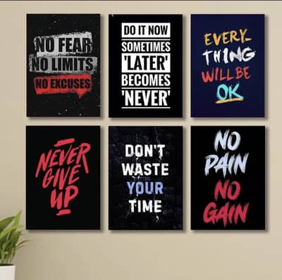 Motivational Wall Art Frames - Set of 6 - Premium MDF Wood (8x11 Inch)