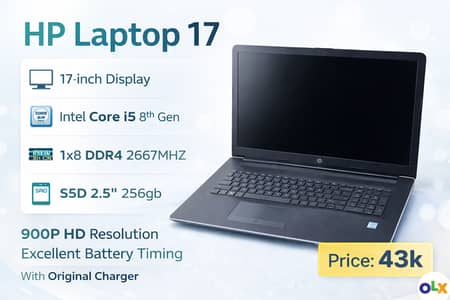 HP Laptop 17 | intel core i5 8th gen | 8gb ram ddr4 | 256gb ssd