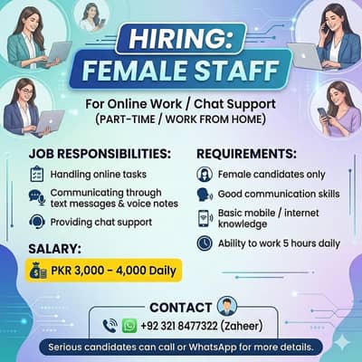 Female Required For Online Chat Support– Work From Home