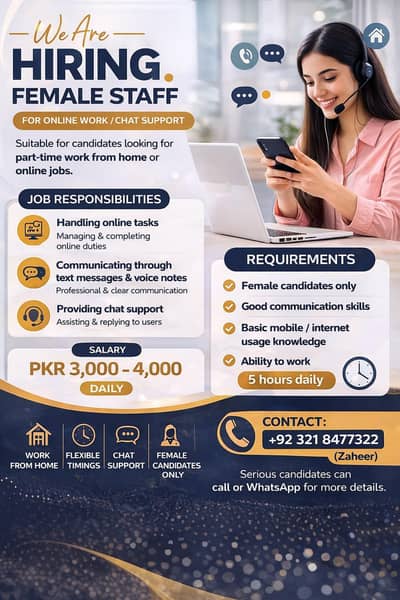 Female Required for Chat Support – Work From Home (Part-Time)