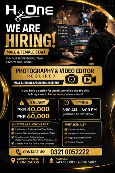 We Are Hiring – Photography & Video Editor (Male & Female) Jobs