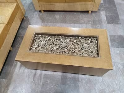 Modern Black & Gold Center Table with Drawers Premium Marble Finish Co