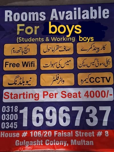 Rooms available for boys, students and working boys,  boys hostel